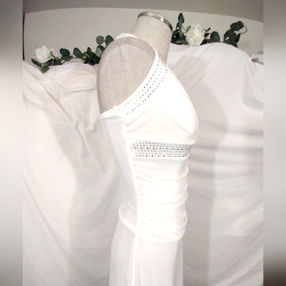 Mariposa Vintage Halter Sheath  Dress,Ivory Sparkle Beads, Pleats, Long, XS-S - Picture 7 of 10